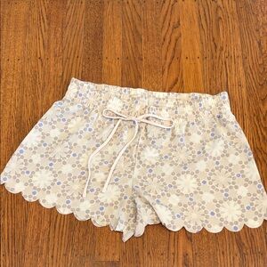 🌸 Pastel Floral Scalloped-Edge Shorts • Silver Grey / Pink / Blue • Medium